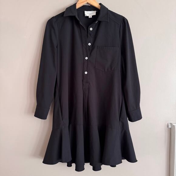 Tuckernuck Pomander Place Black Crepe Callahan Long Sleeve Shirt Dress Small - Picture 2 of 4
